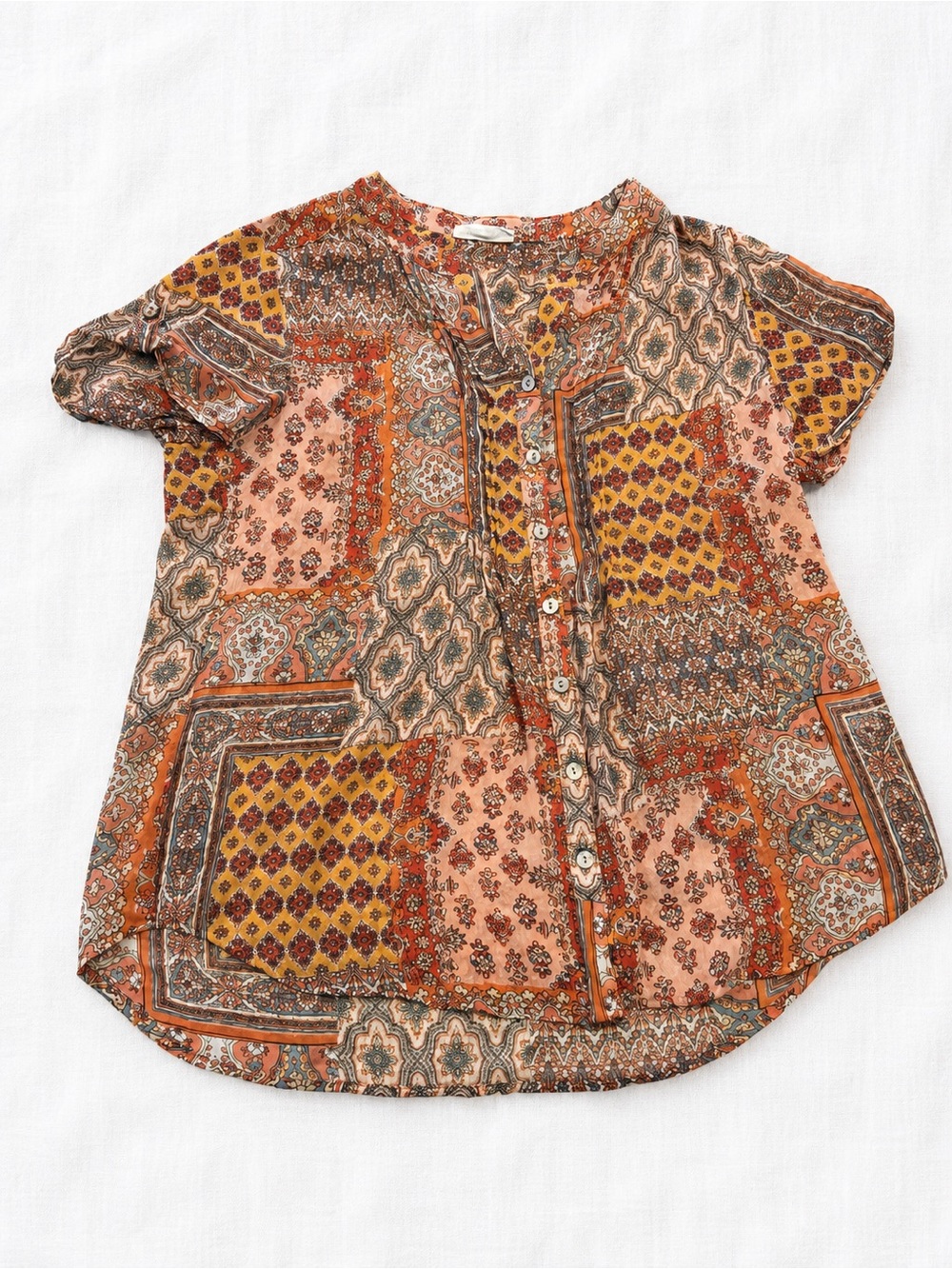 Westport Orange Rust Multi Print Button Front Girls Top